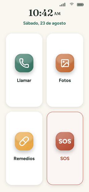 Mockup de la pantalla principal del adulto mayor